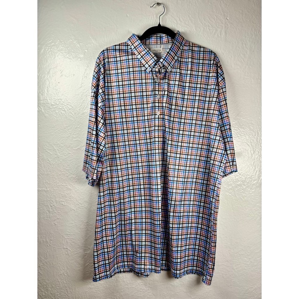 Collars & Co Mens 3XL Polo Shirt Short Sleeve‎ Plaid Multicolor Office Weekend